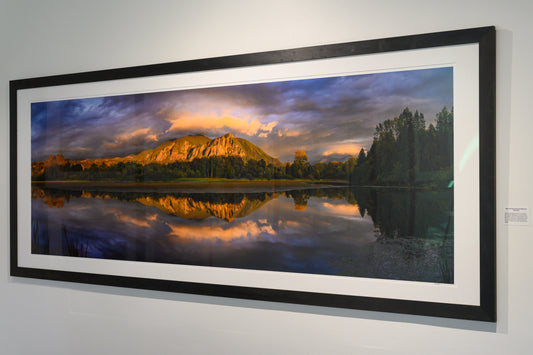 Mount Si Stormy Sunset Reflection Panorama 30x88 Limited Print