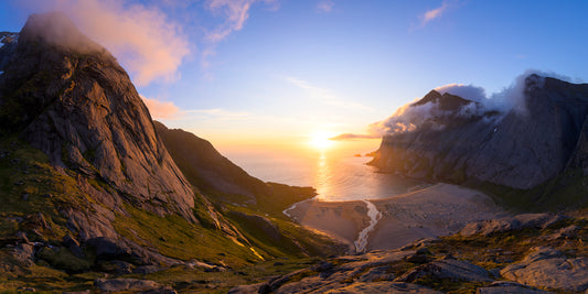 Midnight Sunset on Bunes Beach from Trolidalen: 24x48 Limited Print